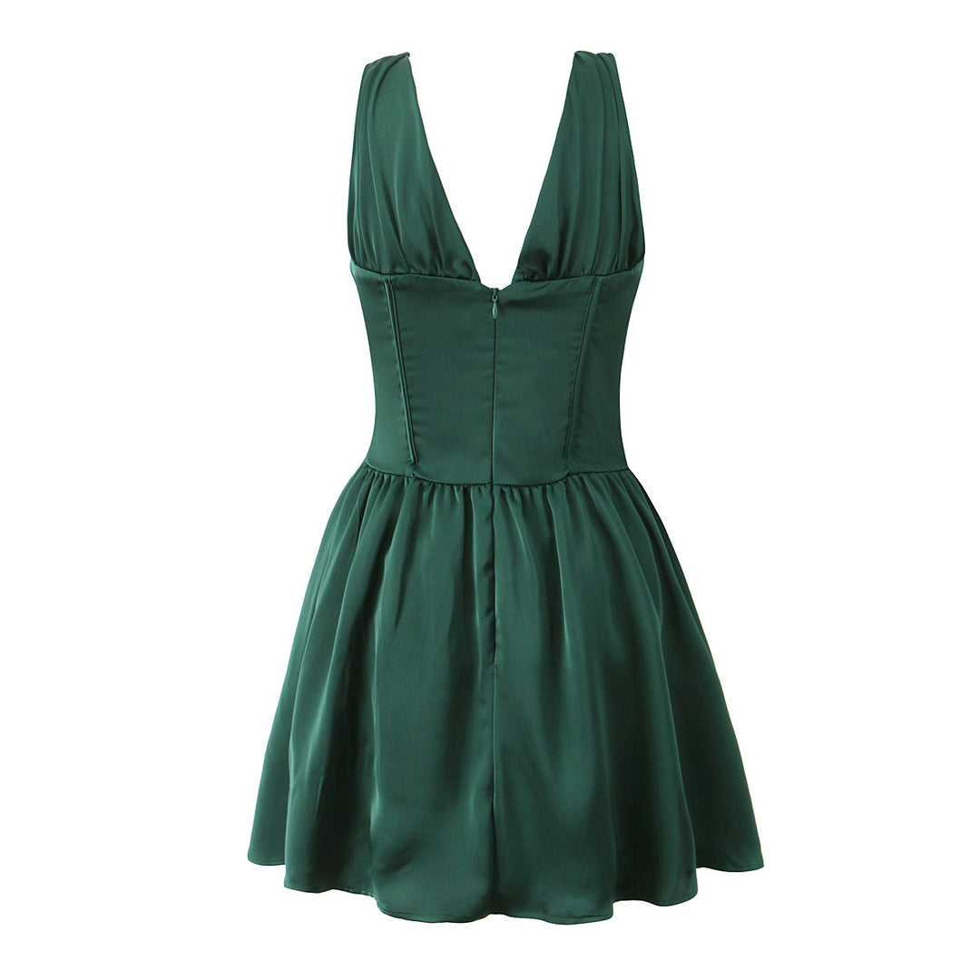 Damen Elegantes Babydoll-Kleid mit tiefem V-Ausschnitt und Schulterbändchen Drune