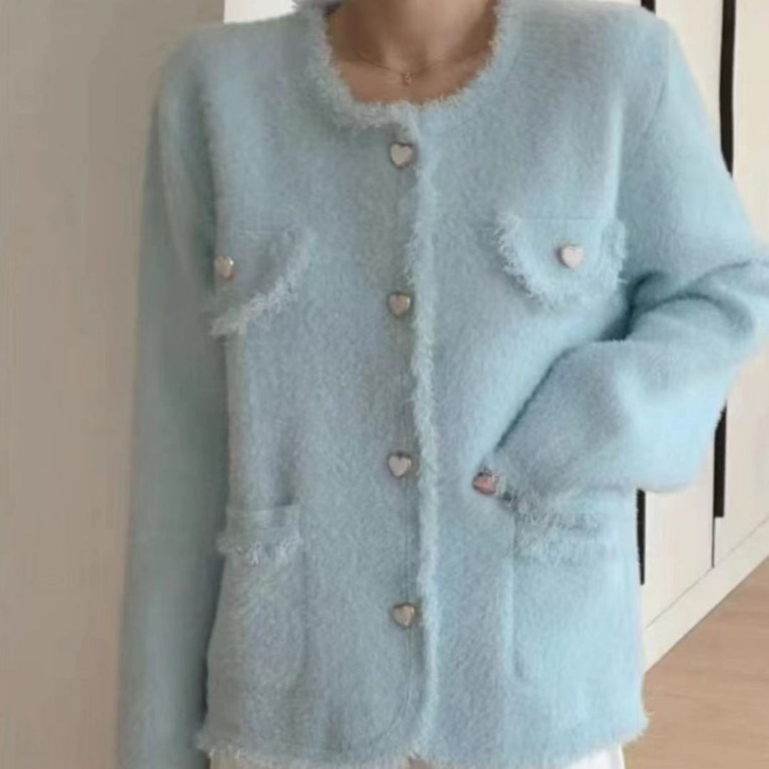 Damen Flauschiger Cardigan mit Herzen-Details Drune