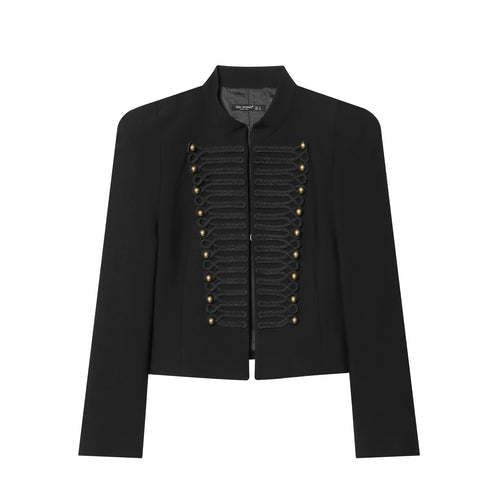 Damen nan militarisch inspirierte Kurzjacke mit dekorativem Kordelbesatz und Stehkragen Drune