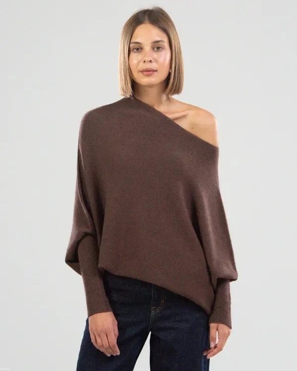 Damen lässiger Oversized Pullover mit Schulterfreies Design Drune