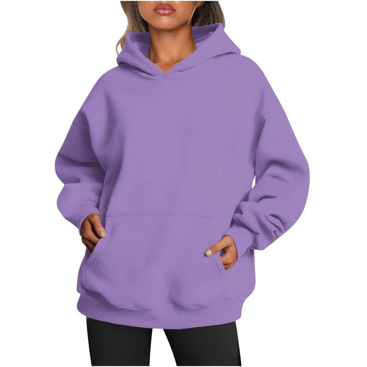 Damen oversized Kapuzenpullover aus weichem Baumwollmix mit praktischen Taschen Drune