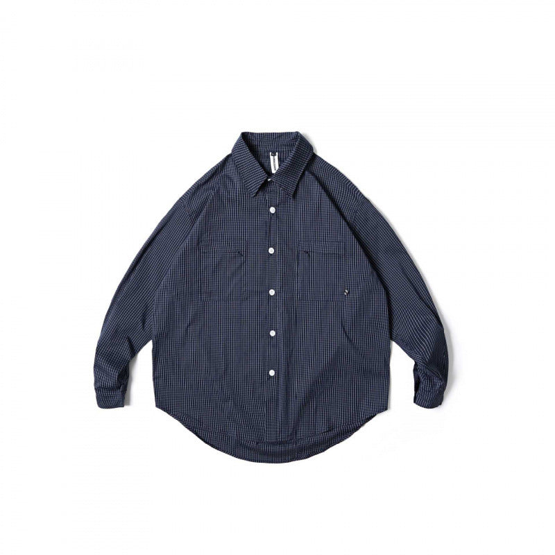 Unisex Oversize-kariertes Hemd mit rundem Saum und aufgesetzten Brusttaschen Drune