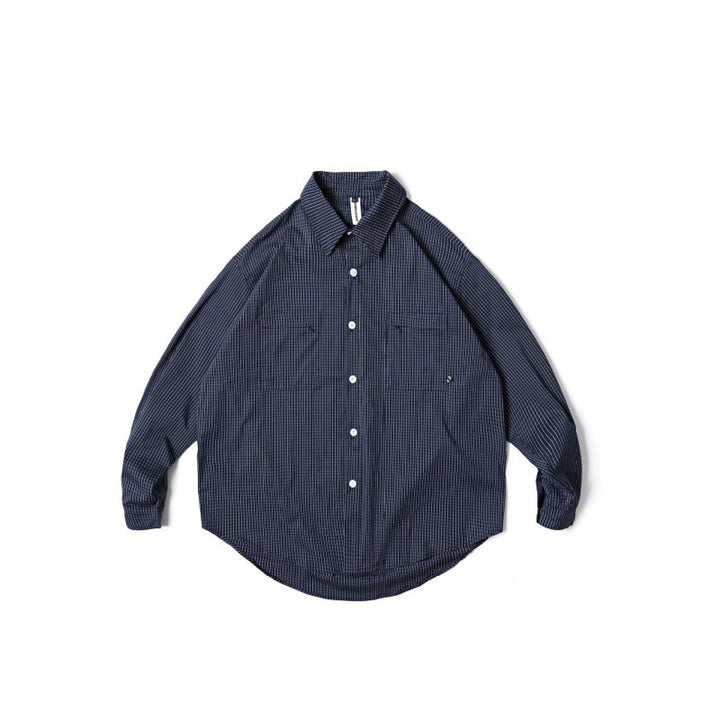 Unisex Oversize-kariertes Hemd mit rundem Saum und aufgesetzten Brusttaschen Drune