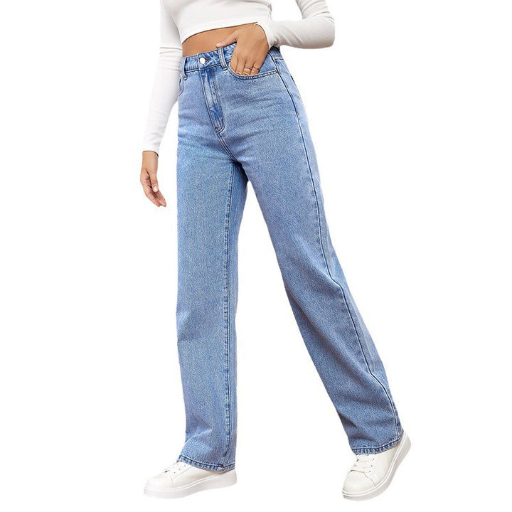 Damen Hohe Taille Jeans im Vintage-Stil mit weitem Bein Drune
