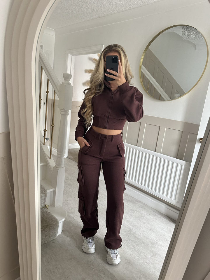 Damen modisches cropped Freizeit-Set mit funktionalem Reißverschluss und praktischen Taschen Drune