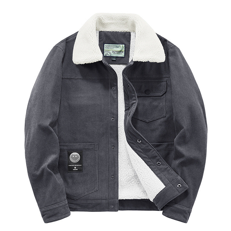 Herren Cordjacke mit Teddyfutter und Druckknopfleiste Drune