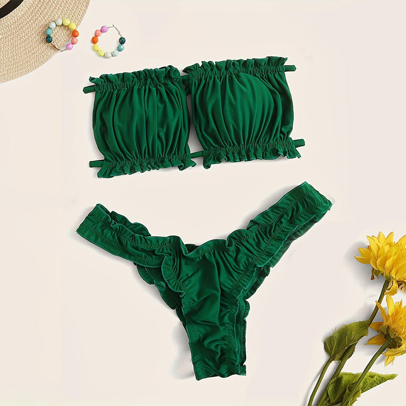 Damen Bandeau-Bikini-Set mit romantischen Rüschendetails Drune