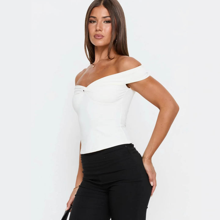 Damen Off-Shoulder Bustier-Top mit Raffung Drune