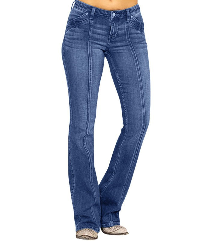 Damen nan weite Schlagjeans mit hochgeschnittener Taille, figurbetontem Hüftschnitt und elastischem Denim Drune