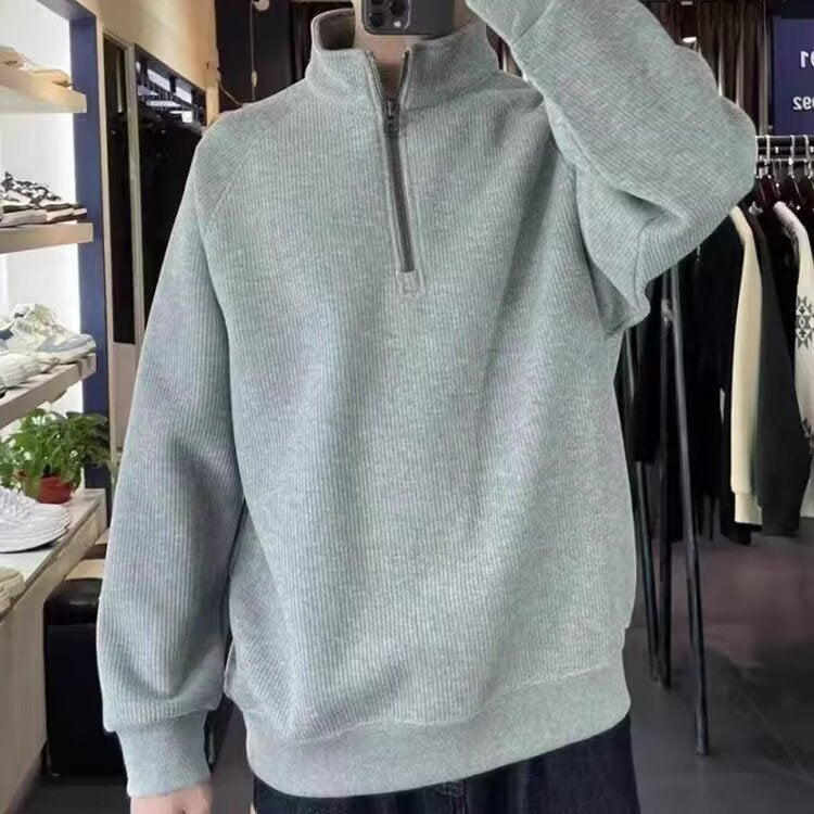 Herren Gerippter Half-Zip-Sweatpullover mit Stehkragen aus Baumwollmischung Drune