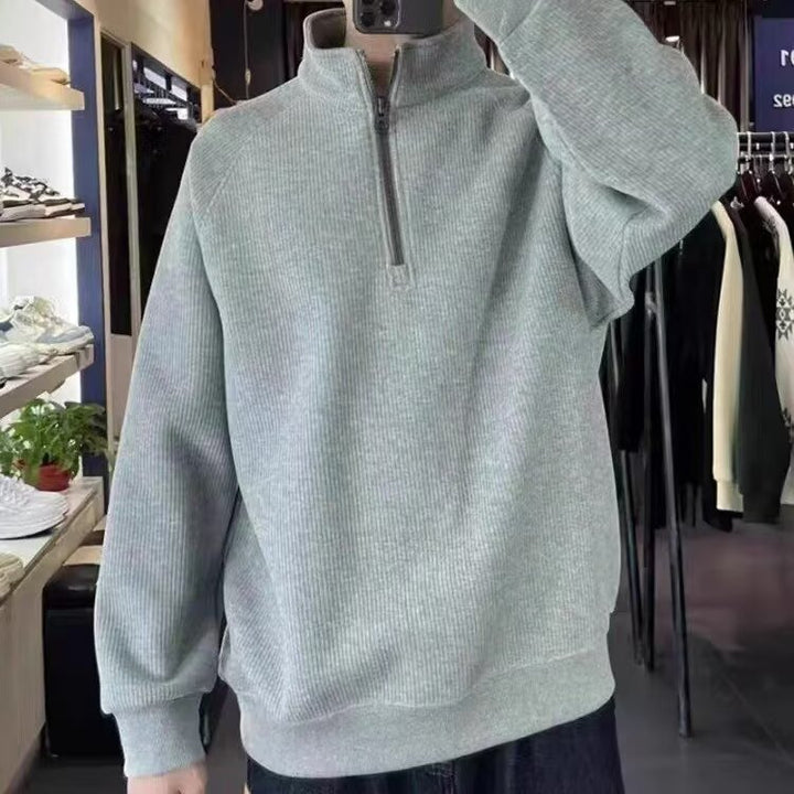 Herren Gerippter Half-Zip-Sweatpullover mit Stehkragen aus Baumwollmischung Drune
