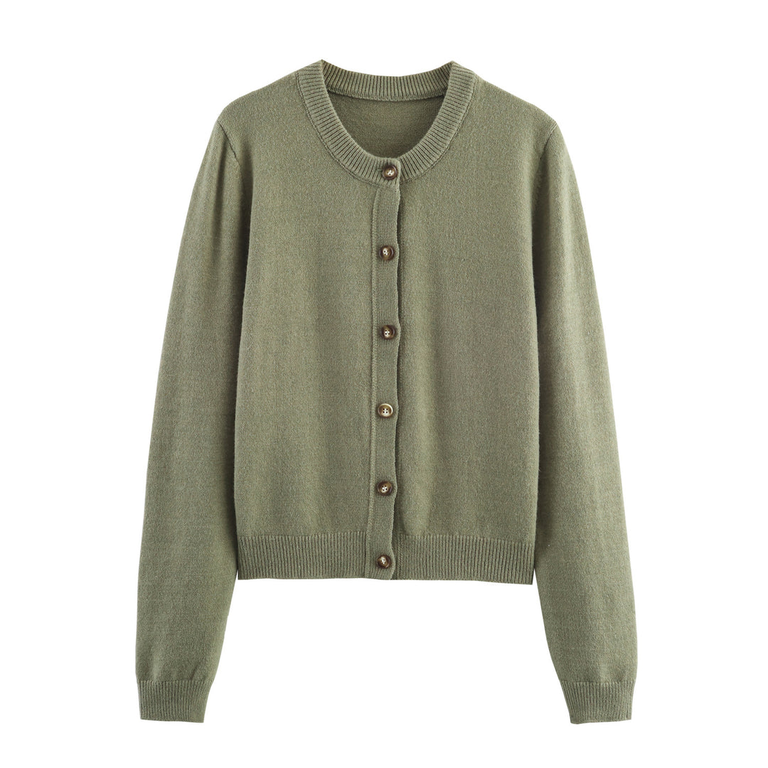 Damen nan feiner Knopfcardigan mit Rundhalsausschnitt, durchgehender Knopfleiste, geripptem Saum und schmaler Silhouette Drune