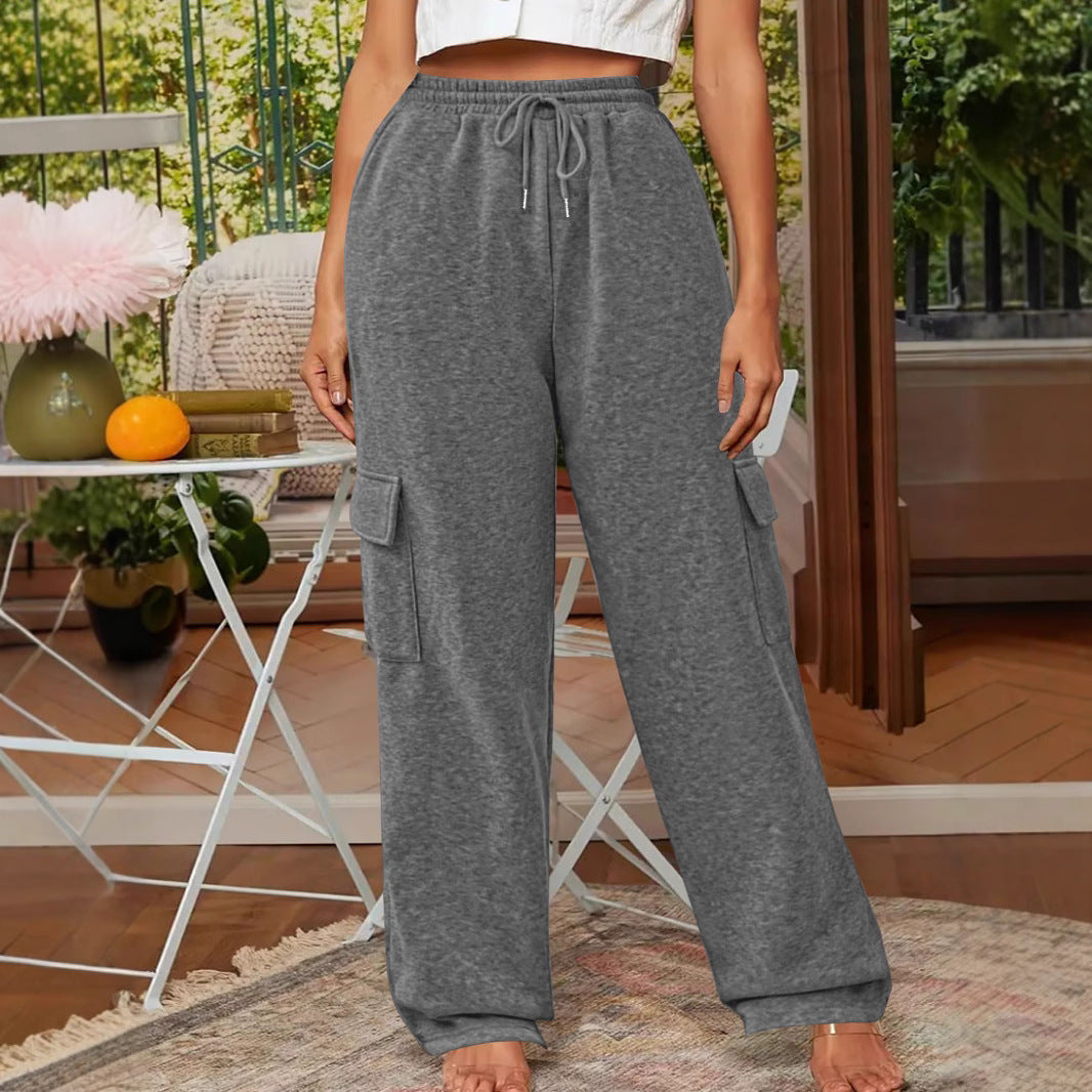 Damen Weiche Cargo-Loungehose mit elastischem Bund und weitem Bein Drune