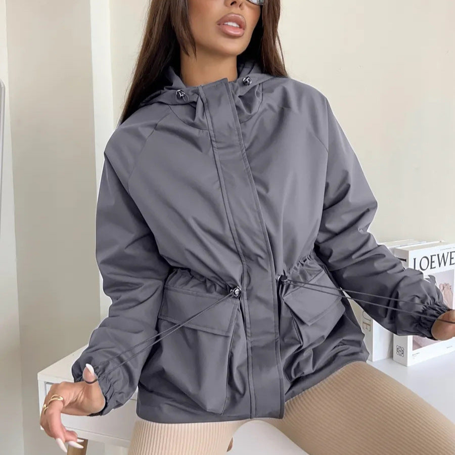 Damen lässige wasserdichte Jacke mit verstellbarem Bund Drune