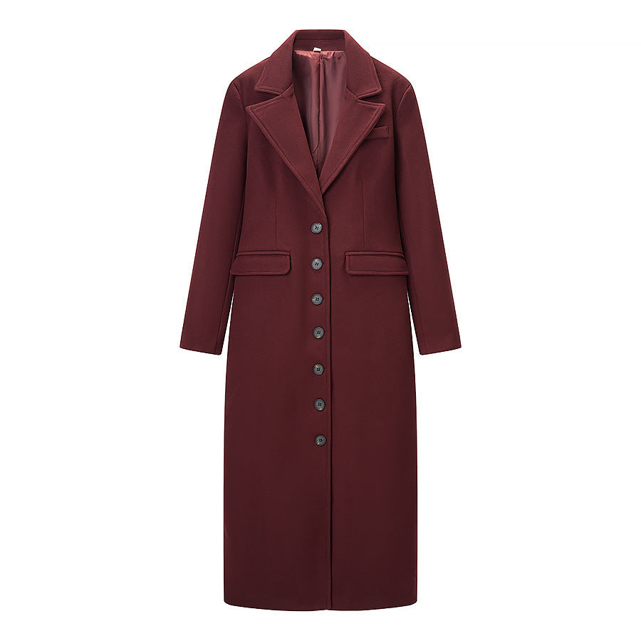 Damen Longline-Mantel mit taillierter Silhouette, strukturiertem Revers und Gehschlitz Drune