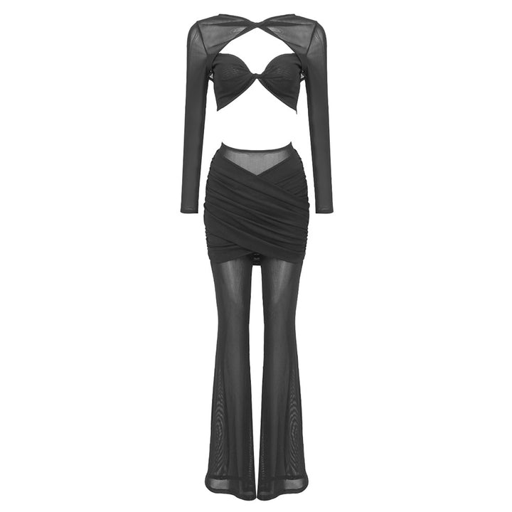 Damen elegantes Crop-Top und weit geschnittene Hose Set Drune