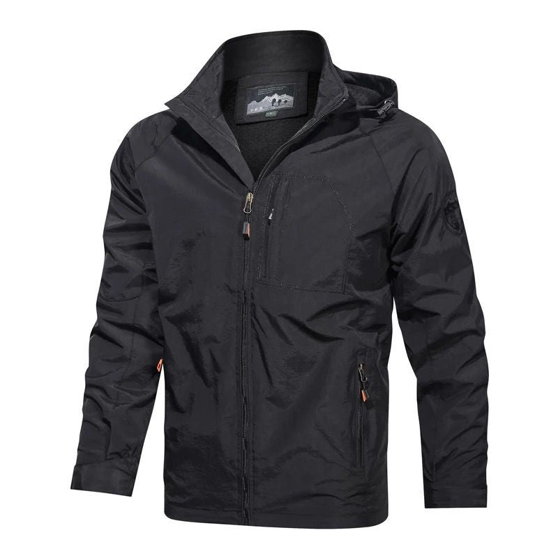 Herren Leichte Wind- und Regenjacke mit Kapuze Atmungsaktive Softshell-Membran und Brusttasche Drune