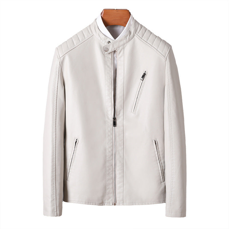 Herren Modische Lederjacke mit hohem Kragen Drune