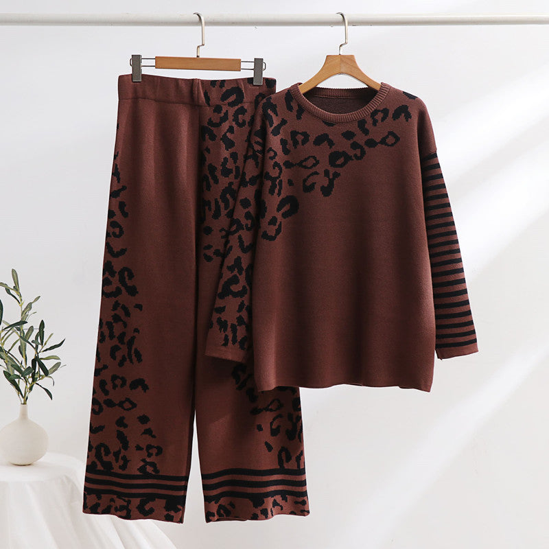 Damen modisches Lounge-Set mit Tiermuster und breiten Streifen Drune
