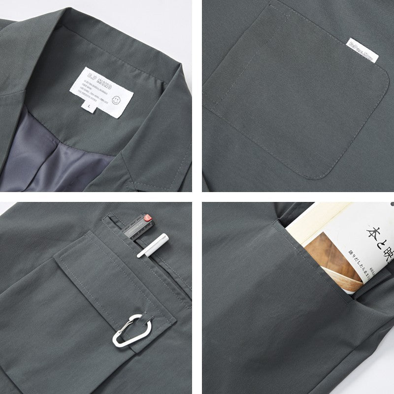 Unisex Weit geschnittener Utility-Blazer mit Multifunktionstaschen Drune