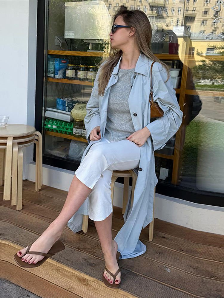 Damen Leichter langer Trenchcoat aus technischem Material mit verdeckter Knopfleiste und lockerem Fall Drune