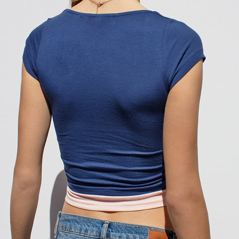 Damen cropped Oberteil mit elegantem quadratischen Ausschnitt und kontrastierendem Saum Drune