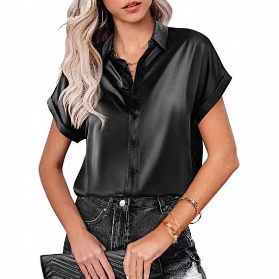 Damen Satin-Bluse mit überschnittenen Schultern Drune