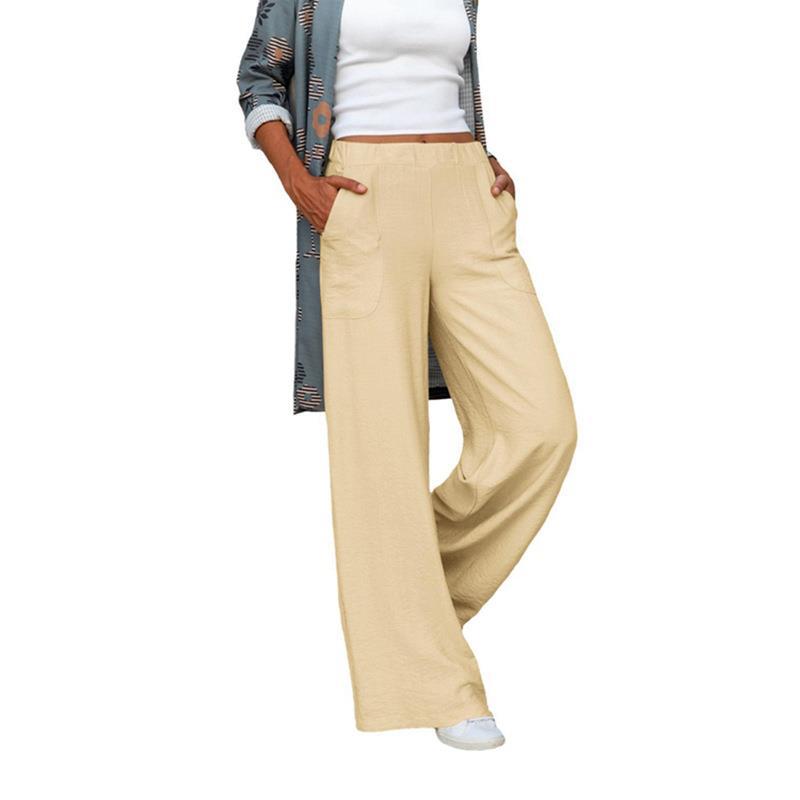Damen nan weite Leinenmix-Hose mit hohem elastischen Bund und aufgesetzten Seitentaschen Drune