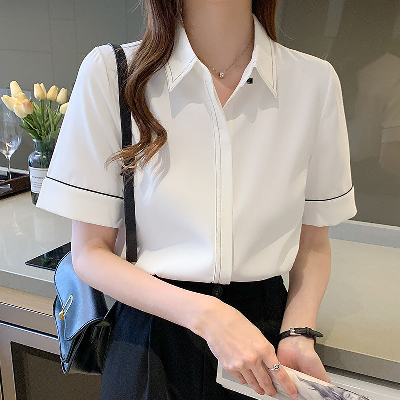 Damen Kurzarm Bluse mit klassischem Kragen und eleganten Akzenten Drune