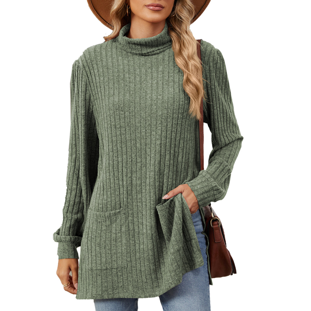Damen elegantes Oberteil aus strukturierter Strickware mit Stehkragen und Seitentaschen Drune