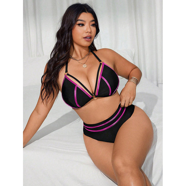Damen Hochtaillierter Triangel-Bikini mit verstellbaren Trägern und goldenen Akzenten Drune