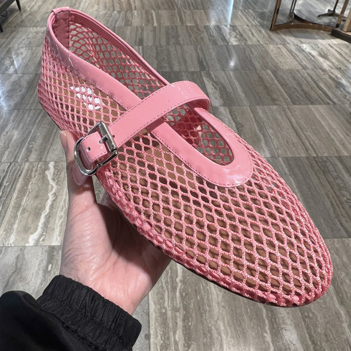 Damen Elegante Mesh Mary Jane Ballerinas Drune