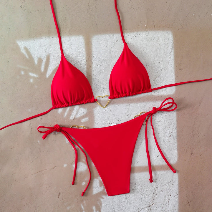 Damen Triangel-Bikini-Set mit Herz-Detail und verstellbaren Bindebändern Drune