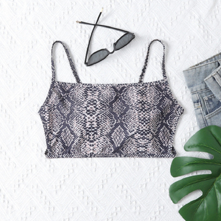 Damen Cropped Bikinioberteil mit Schlangenleder-Design Drune