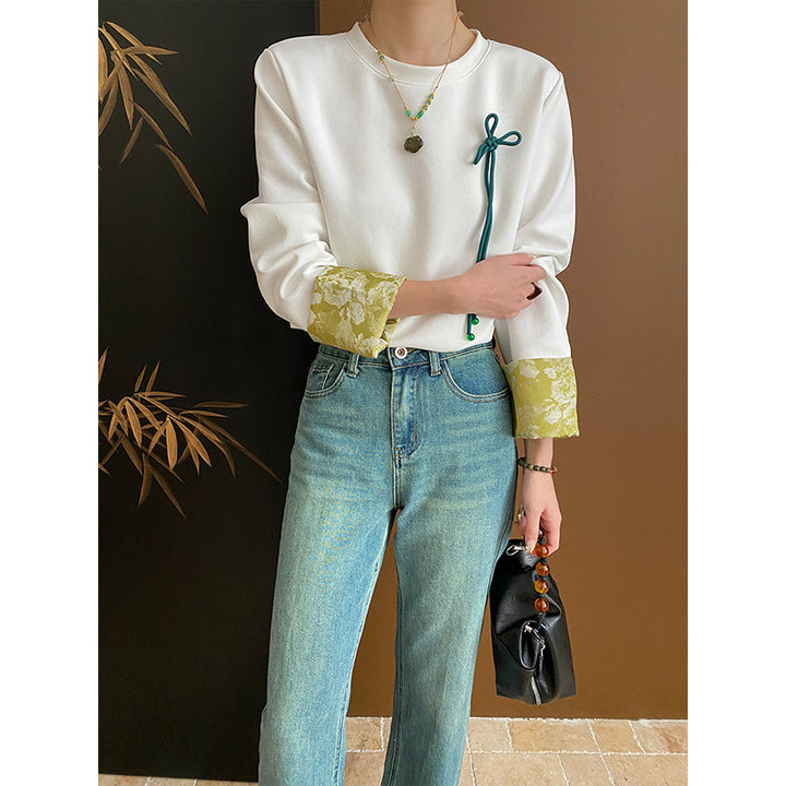 Damen Modisches Sweatshirt mit floralem Kragen Drune