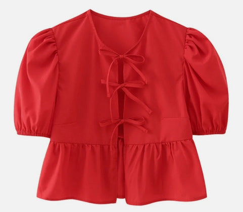 Damen Modische Kurzjacke mit Puffärmeln Drune