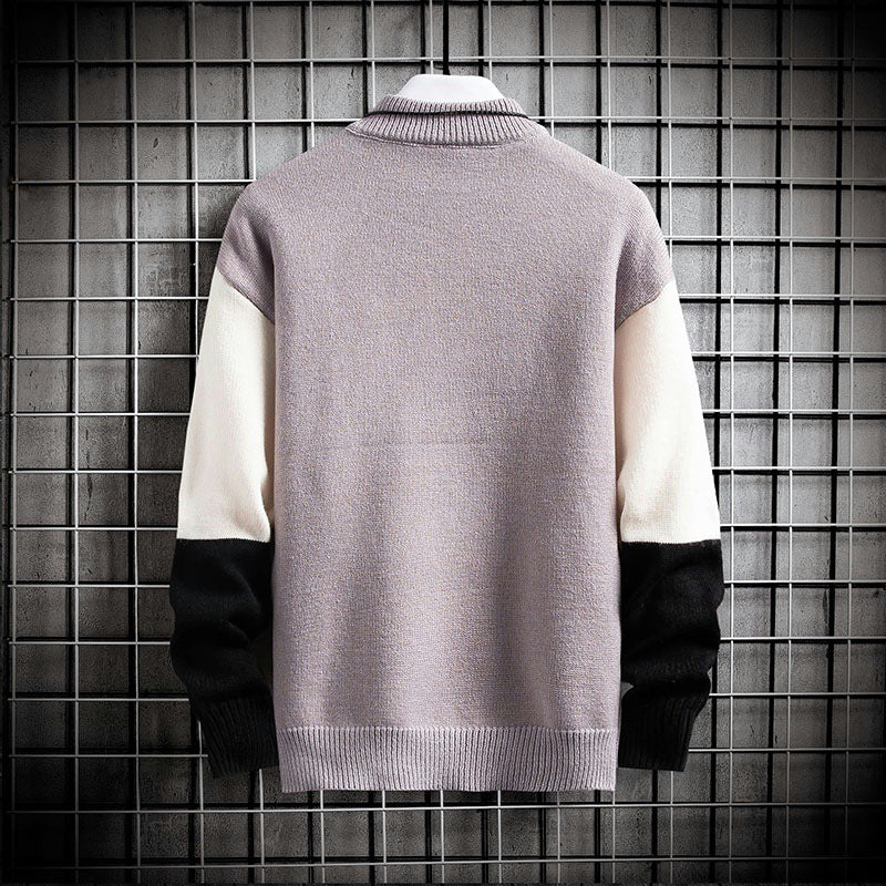 Herren nan blockfarbiger Oversize-Feinstrickpullover mit Stehkragen und gerippten Bündchen Drune