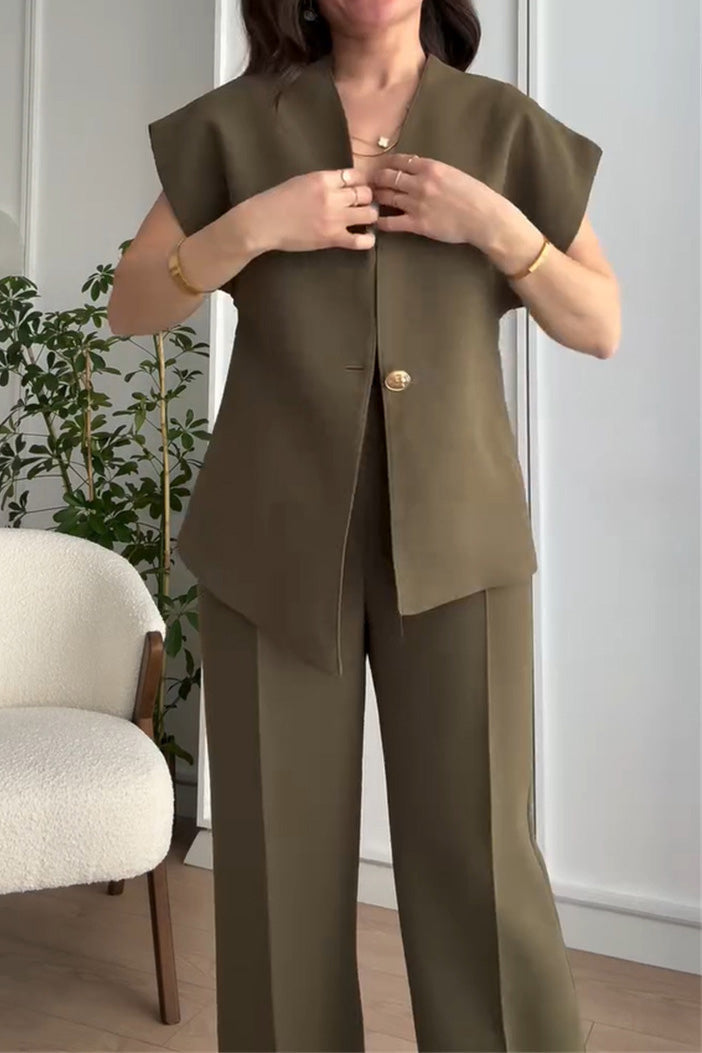Drune | V-Ausschnitt Top und Hochtaillierte Hose Zweiteiler Anzug