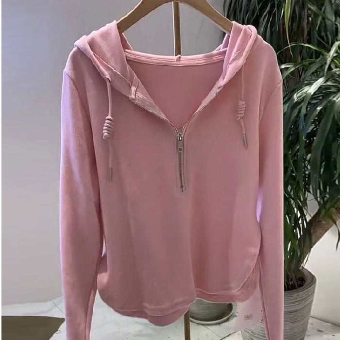 Damen lässiger Kapuzenpullover mit halbhohem Reißverschluss und modernem Schnitt Drune