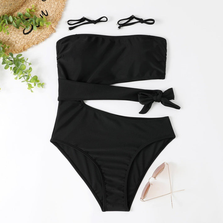 Damen Bandeau Bikini mit asymmetrischem Schnitt und modischem Animal-Print Drune