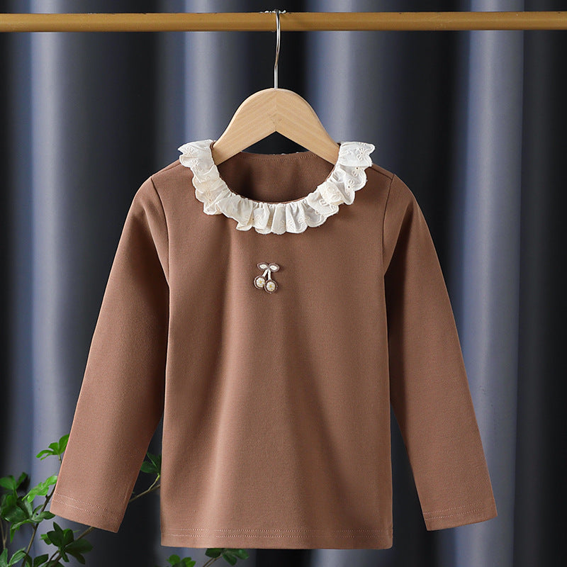 Mädchen Langarmshirt mit Rüschenkragen und charmantem Applikationsdetail Drune