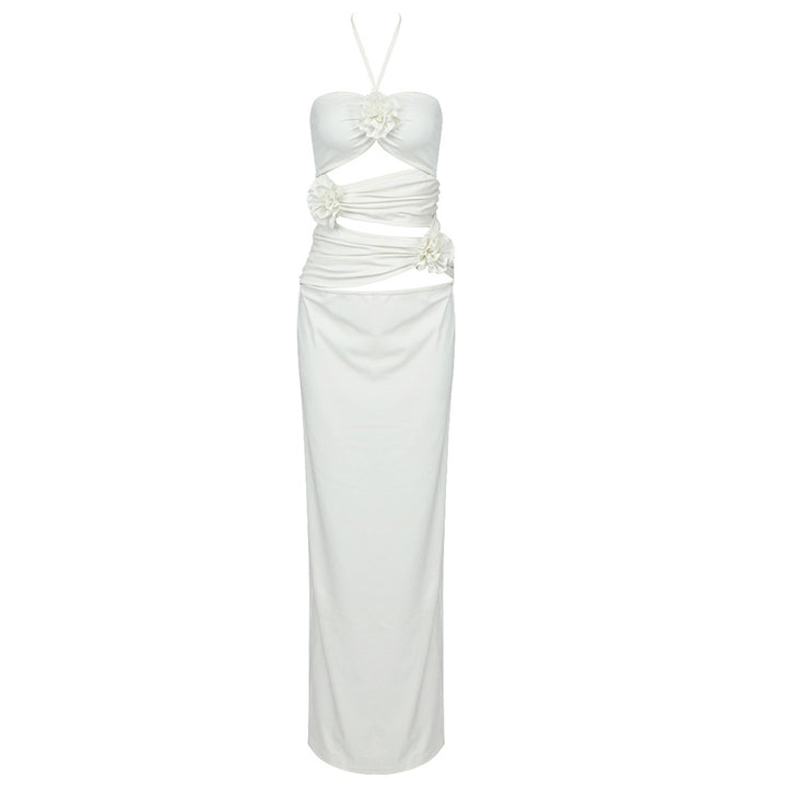 Damen Elegantes Maxikleid mit raffinierten drapierten Details und floralem Akzent Drune