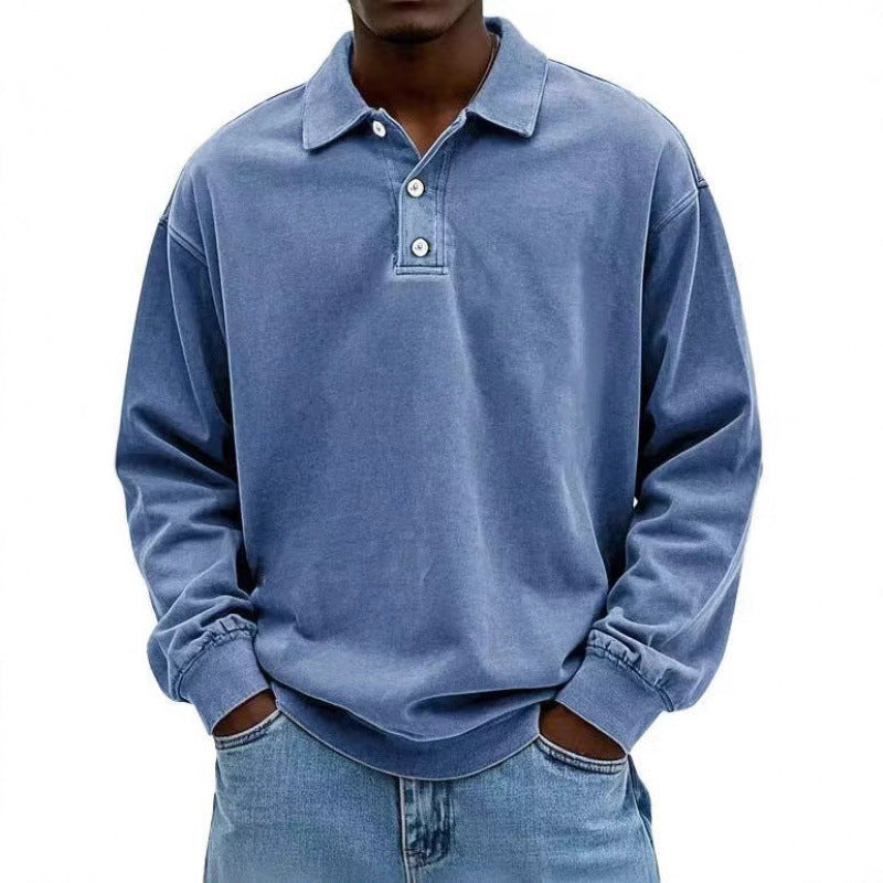 Herren Oversize Langarm Polo aus Baumwollmix Drune