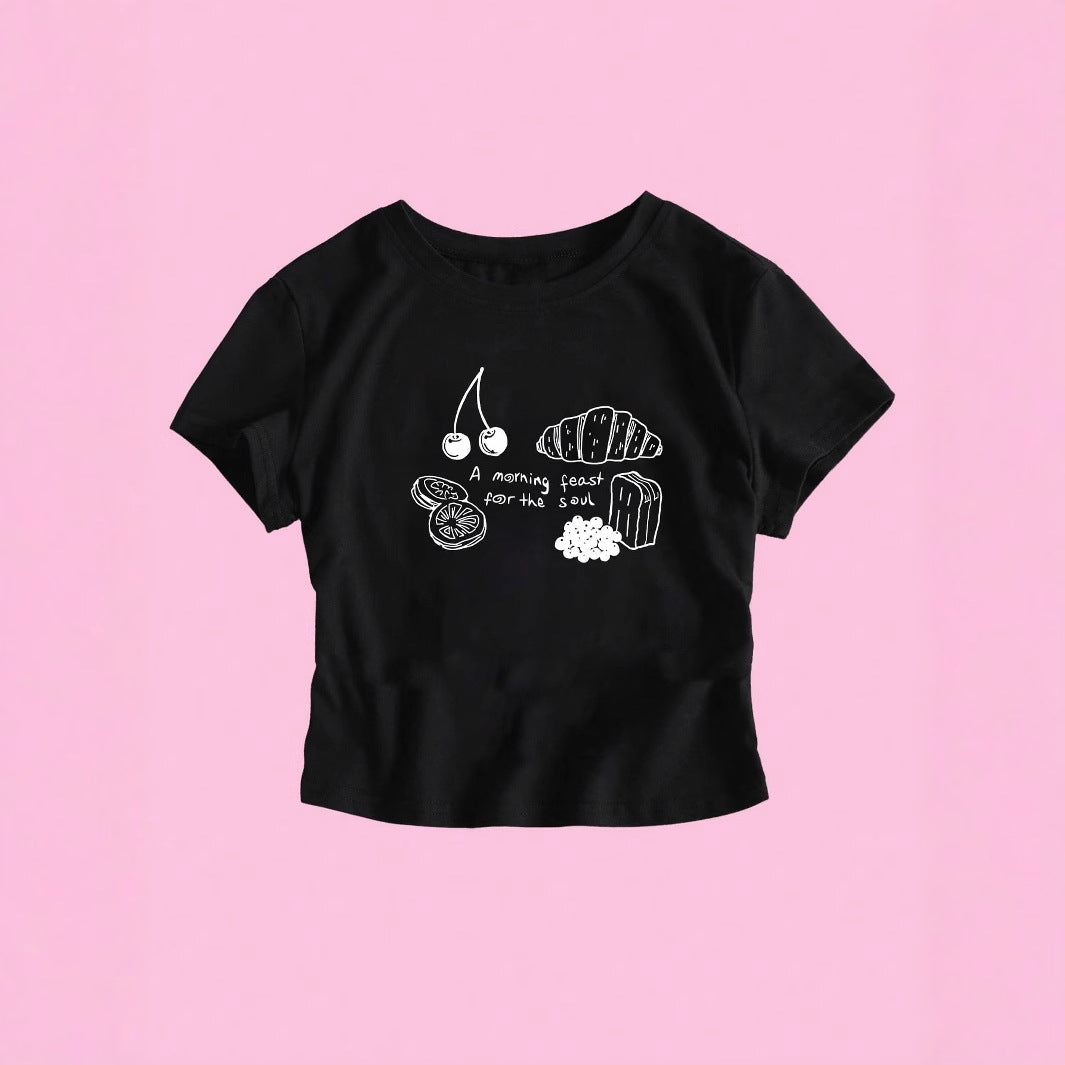 Damen T-Shirt mit kreativem Frühstücksdesign Drune