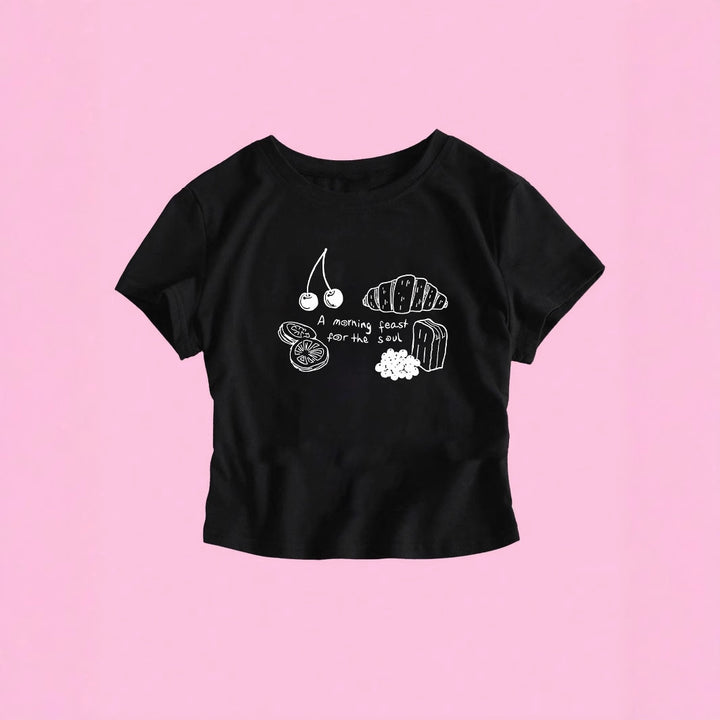 Damen T-Shirt mit kreativem Frühstücksdesign Drune