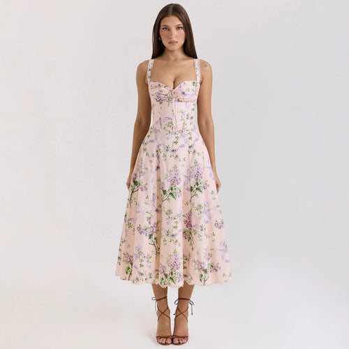 Damen Maxikleid mit floralen Rüschen und schwingendem Saum Drune