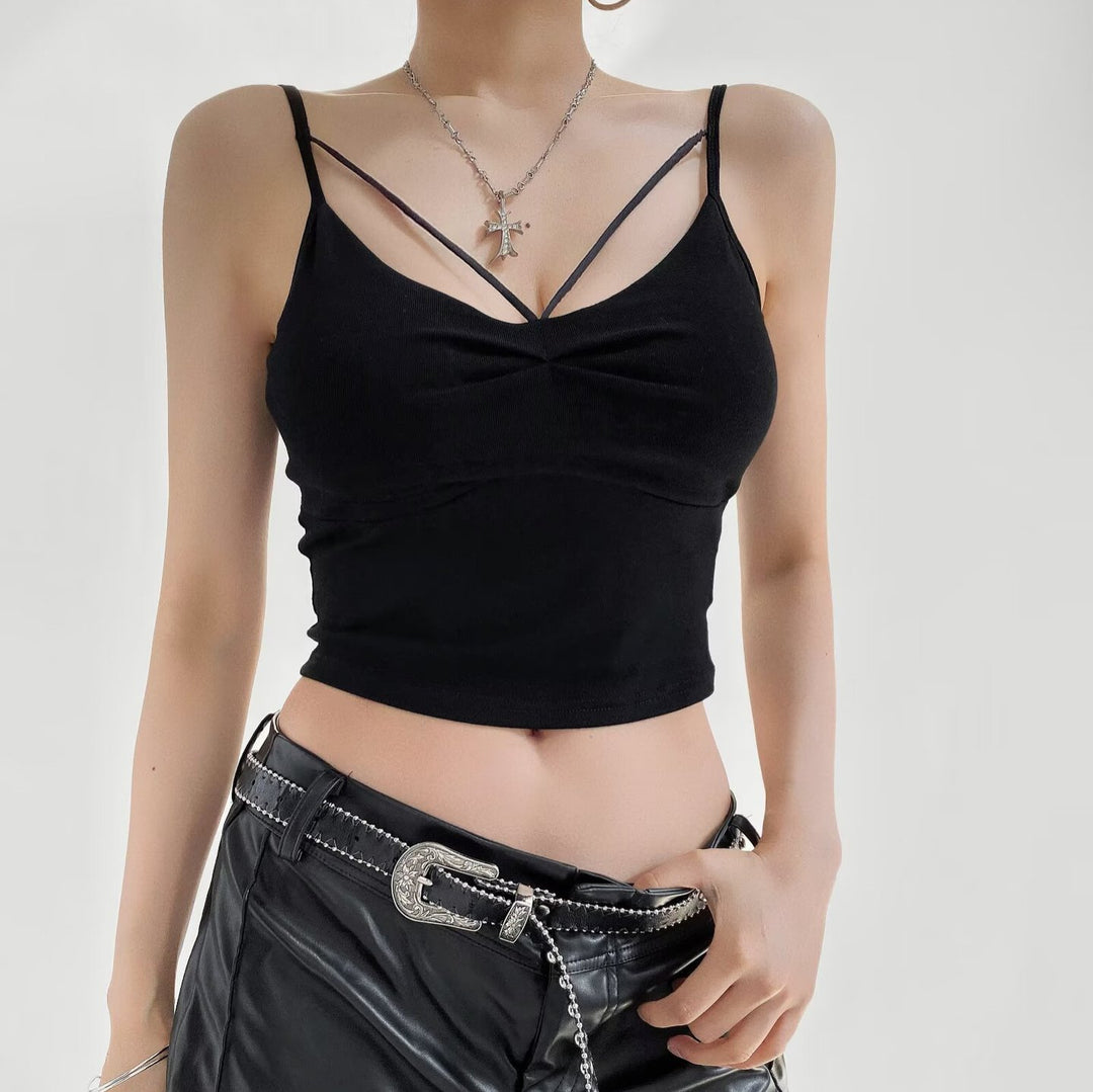 Damen elegantes Crop-Top mit verstellbaren Spaghetti-Trägern Drune