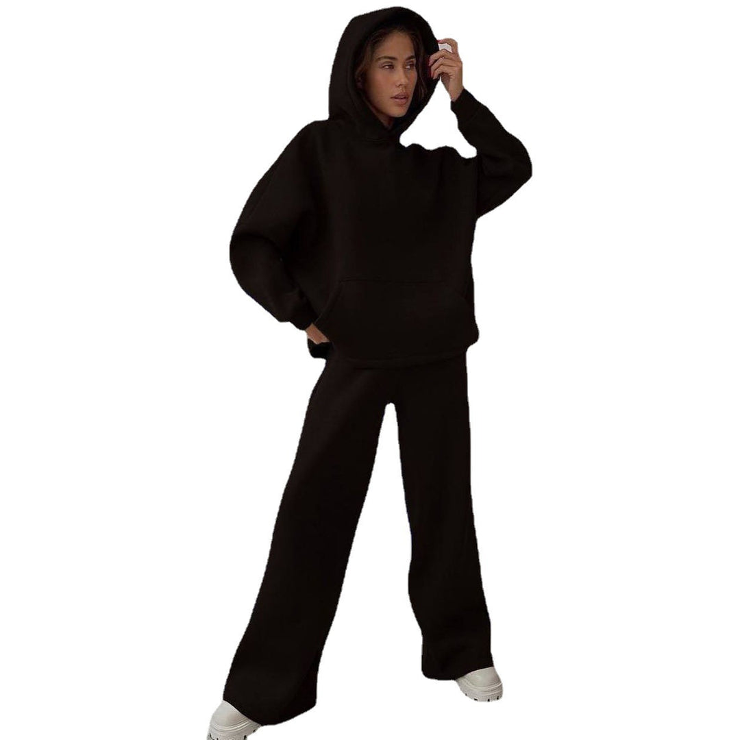 Damen nan Cozy-Komplettset mit extraweichem Oversize-Hoodie, Kängurutasche und High-Waist Palazzo-Sweathose Drune