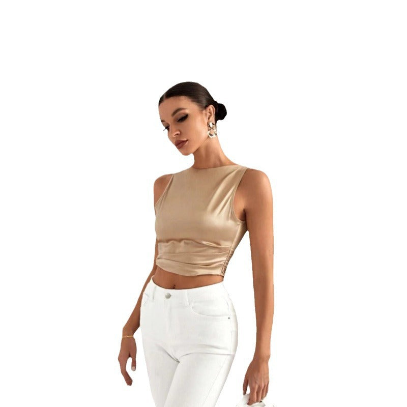 Damen elegantes ärmelloses Oberteil mit raffiniertem Drapierungsdesign Drune
