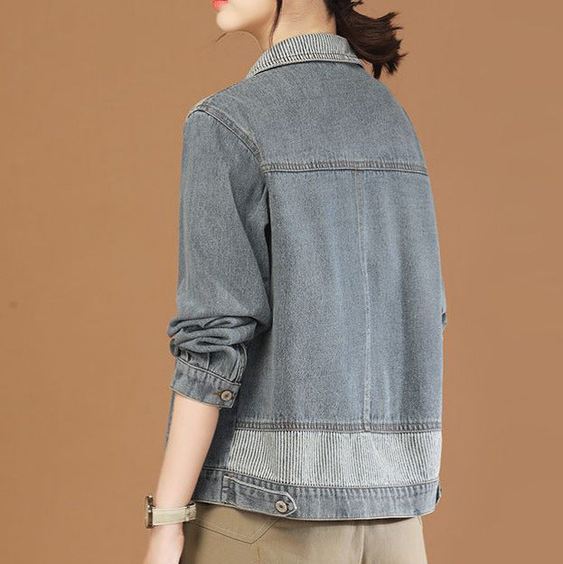 Damen Lässige Jeansjacke mit strukturiertem Kragen Drune